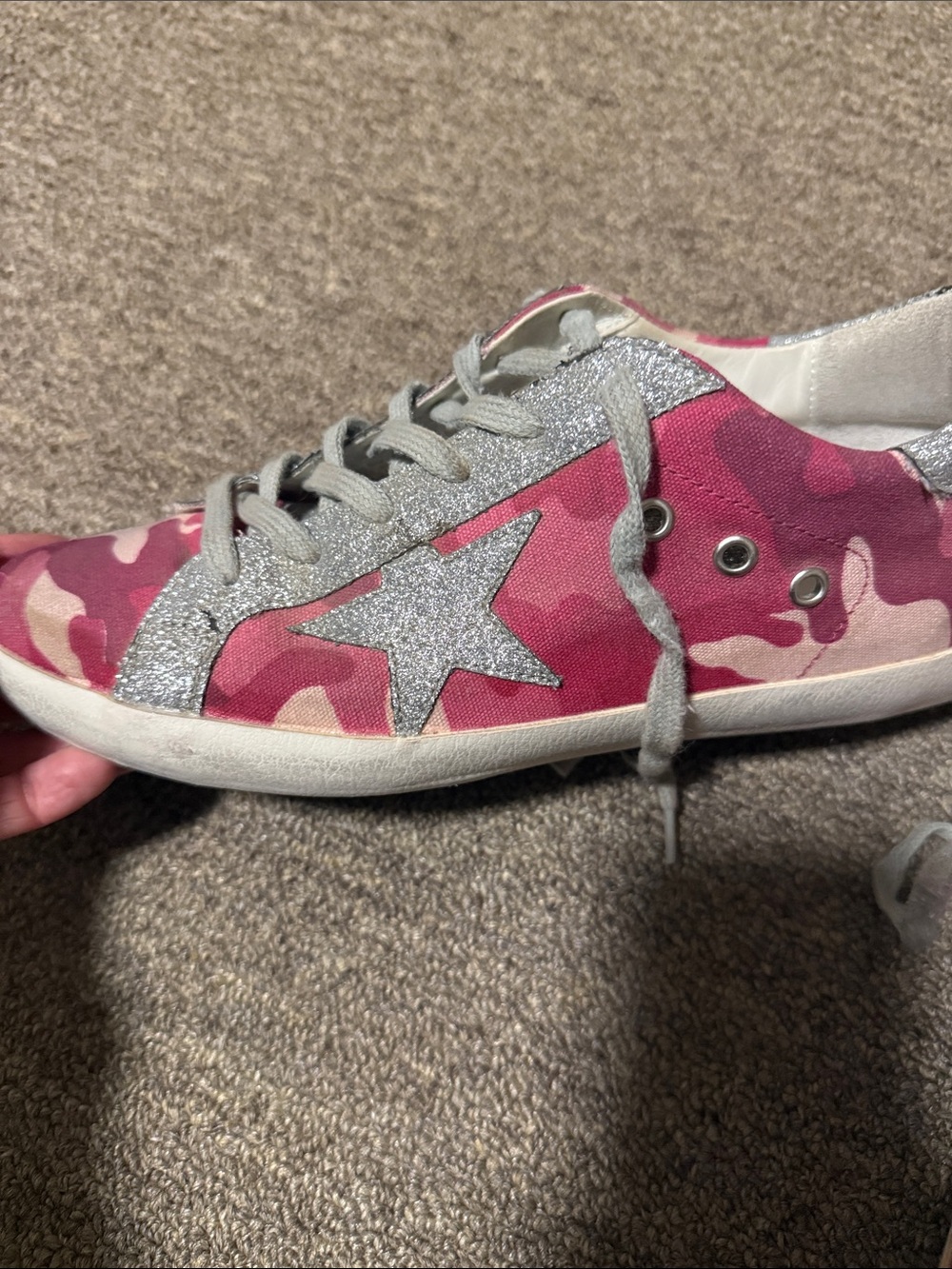 Golden Goose Pink Camo Super-Star Sneakers with Silver Glitter - Picture 4 of 7